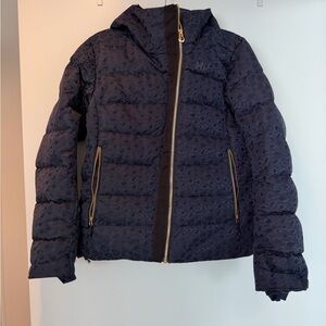 Helly Hansen Navy Cheetah Ski Jacket with Gold Accents LIKE NEW!